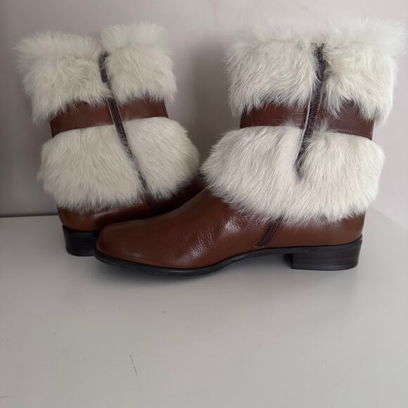 Stuart Weitzman Brown Leather Fur Cuff Lined Buckle Boots 7.5 - Picture 6 of 12